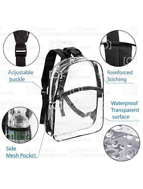 Vinyl Security Clear Bag Stadium Approved Lunch Transparent Backpack Bookbag Travel Rucksack with Black Trim Adjustable Straps & Mesh Side