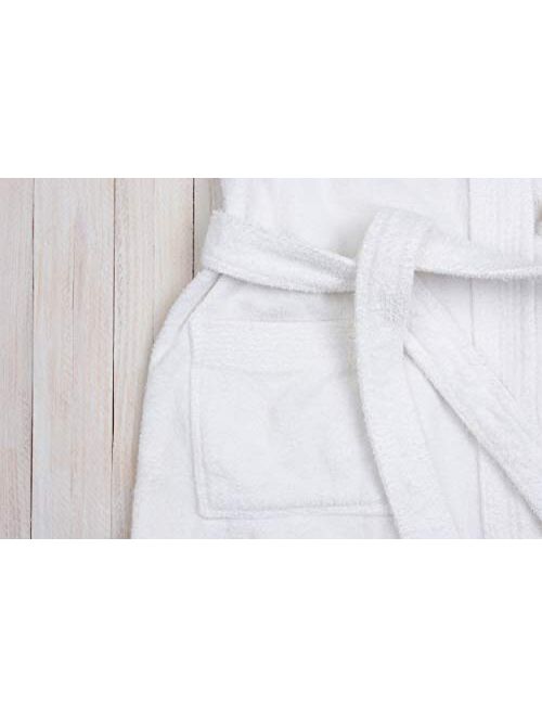 Luxury Bathrobe Towel, Spa Robe Combed Terry Cotton Organic Cloth for Men Women, Cotton Lightweight, Unisex White