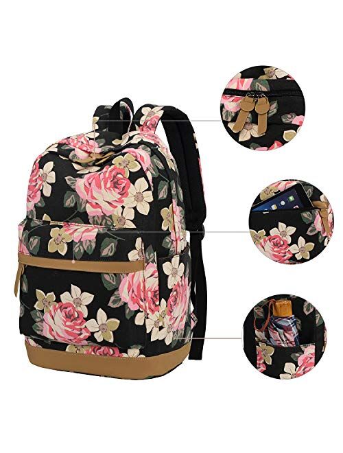BLUBOON School Backpack Set Canvas Teen Girls Bookbags 15 inches Laptop Backpack Kids Lunch Tote Bag Clutch Purse