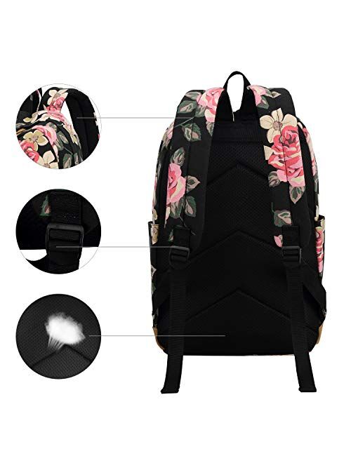 BLUBOON School Backpack Set Canvas Teen Girls Bookbags 15 inches Laptop Backpack Kids Lunch Tote Bag Clutch Purse