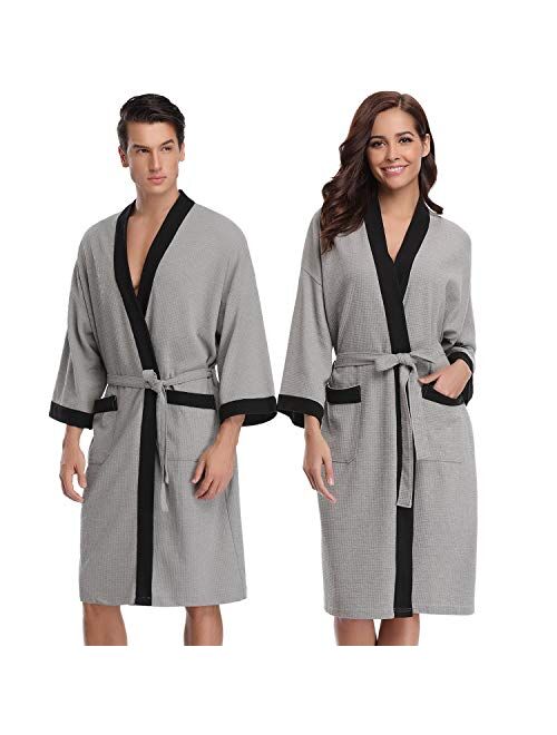 Aibrou Unisex Waffle Bathrobe Cotton Lightweight Nightgowns Sleepwear Spa Robe