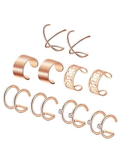 ZS 5 Pairs Ear Cuff Rose Gold Cuff Ring, Ear Clips Non Piercing Stainless Steel Cartilage Earring, 5 Various Styles Cuff Earrings for Women