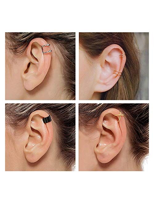 ZS 5 Pairs Ear Cuff Rose Gold Cuff Ring, Ear Clips Non Piercing Stainless Steel Cartilage Earring, 5 Various Styles Cuff Earrings for Women