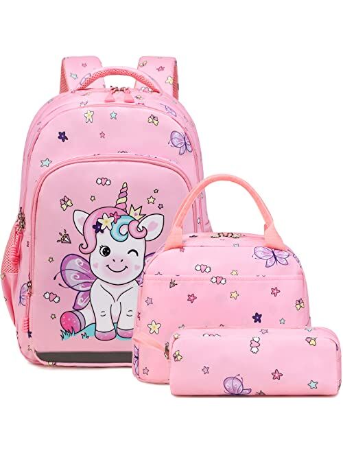 Meisohua Teen Girls Backpack Set Kids School Bookbag with Lunch Tote Bag Pencil Case Cute Unicorn School Backpacks