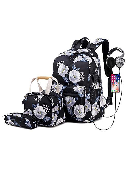Lmeison Backpack Set, Canvas Girls Bookbag 15" Laptop Backpack
