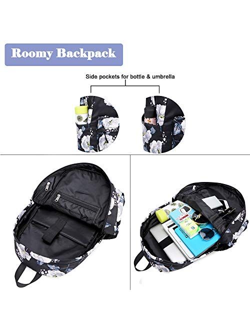 Lmeison Backpack Set, Canvas Girls Bookbag 15" Laptop Backpack