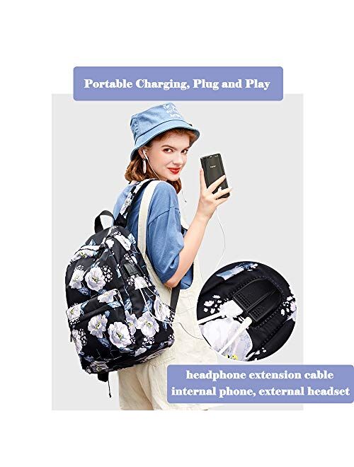 Lmeison Backpack Set, Canvas Girls Bookbag 15" Laptop Backpack