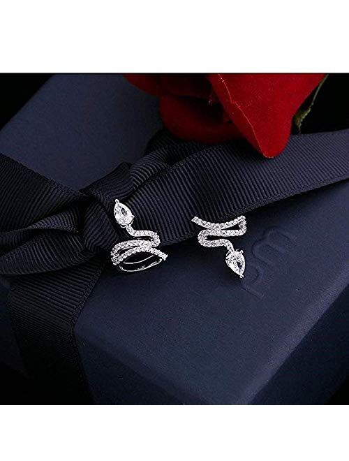 Sterling Silver 7 Crystal and 1 PCS Snake Ear Cuff Climber Wrap Earrings for Women Girls