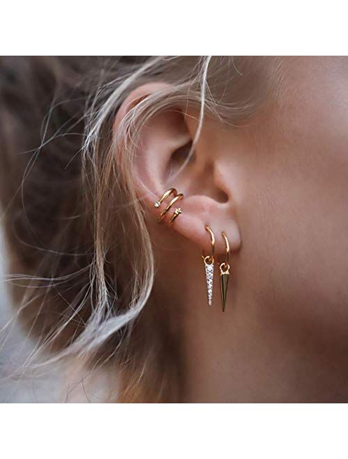 10pcs Ear Cuffs Gold No Piercing Fake Helix Classic Round Huggie Earrings Clip on Cartilage Ear Cuff Earring Set for Women Girls