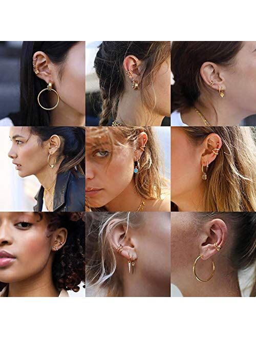 10pcs Ear Cuffs Gold No Piercing Fake Helix Classic Round Huggie Earrings Clip on Cartilage Ear Cuff Earring Set for Women Girls