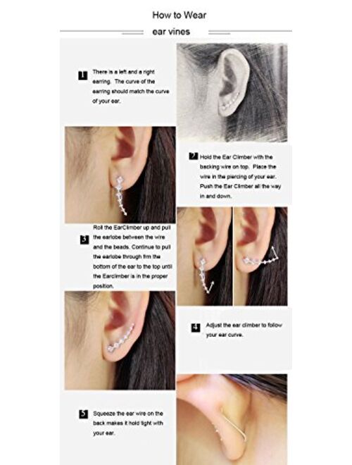 Chicinside Sweep up CZ Crystal Ear Wrap Pin Ear Cuffs Climbers Hook Earrings