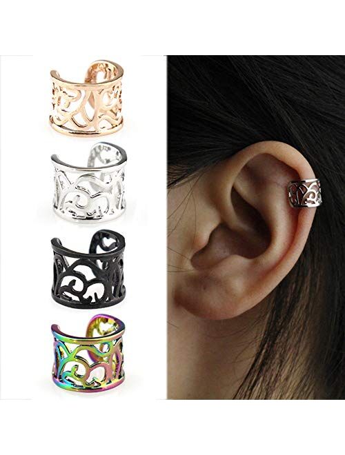 4pcs Hollow Stripe Art Earring Cuff Clip-on Ear No Piercing Jewelry for Graceful Women Girl