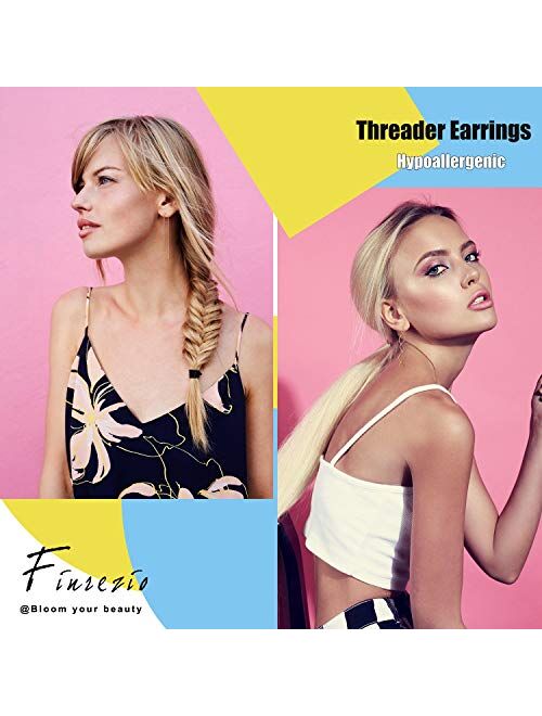 Finrezio 9Pairs Stainless Steel Threader Earrings for Women Teen Girls Simple Long Chain Climbers Earring CZ Crystal Wave Ear Cuff Crawler Earrings Set