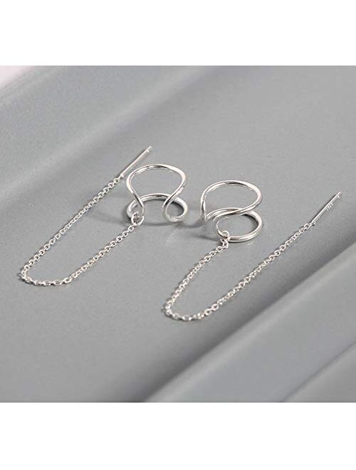Threader Tassel Earrings 925 Sterling Silver Cuff Chain Earrings for Women Cartilage Earrings