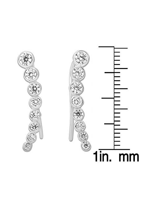 Sterling Silver 925 Gold/Rose Gold Bezel-set Zirconia Curved Bar Ear Climber Crawler Cuff Studs Hypoallergenic Earrings