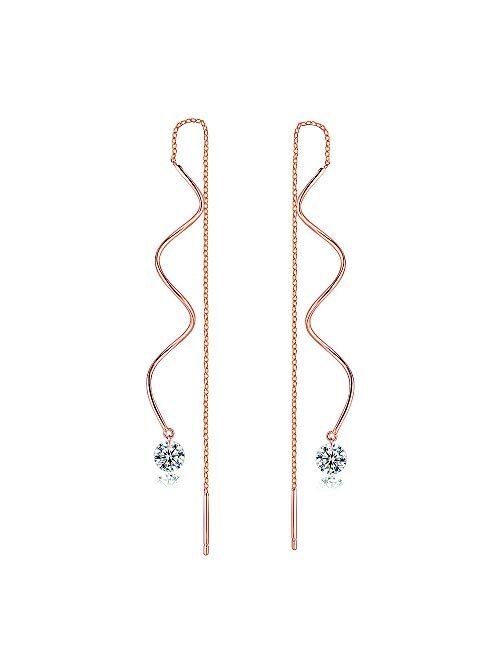 Exquisite Wire Threader Dangle Earrings Curve Twist Shape 18k White Gold Plated Jewelry for Women