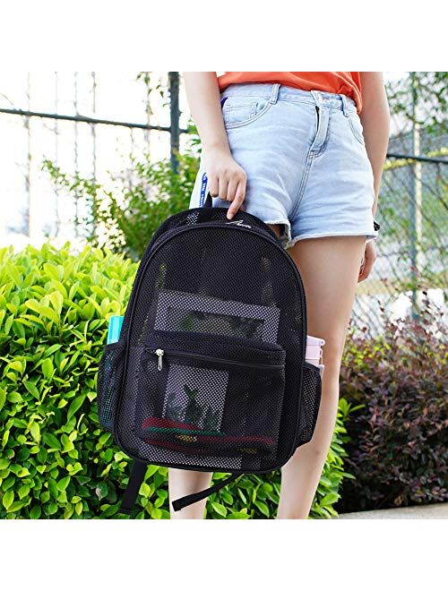 Heavy Duty Semi-Transparent Mesh Backpack, See Through College Student Backpack with Padded Shoulder Straps for Commuting, Swimming, Travel, Beach, Outdoor Sports