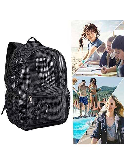 Heavy Duty Semi-Transparent Mesh Backpack, See Through College Student Backpack with Padded Shoulder Straps for Commuting, Swimming, Travel, Beach, Outdoor Sports
