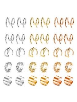 Jstyle 15Pairs Ear Cuff Earrings for Women Clip on Earrings Non-Piercing Cartilage Helix Lip Jewelry Adjustable