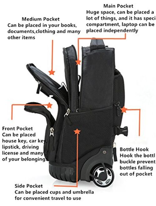 Tilami Kids Rolling Backpack 18 inch Boys and Girls Laptop Backpack