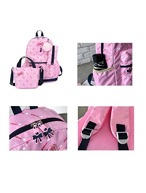 VIDOSCLA 3Pcs Crown Prints Backpack Sets Bowknot Primary Schoolbag Travel Daypack Shoulder Bag Pencil Case