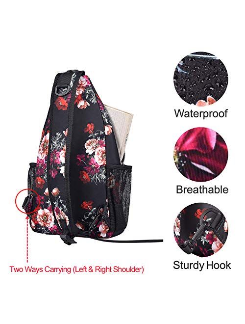 MOSISO Sling Backpack,Travel Hiking Daypack Cottonrose Crossbody Shoulder Bag