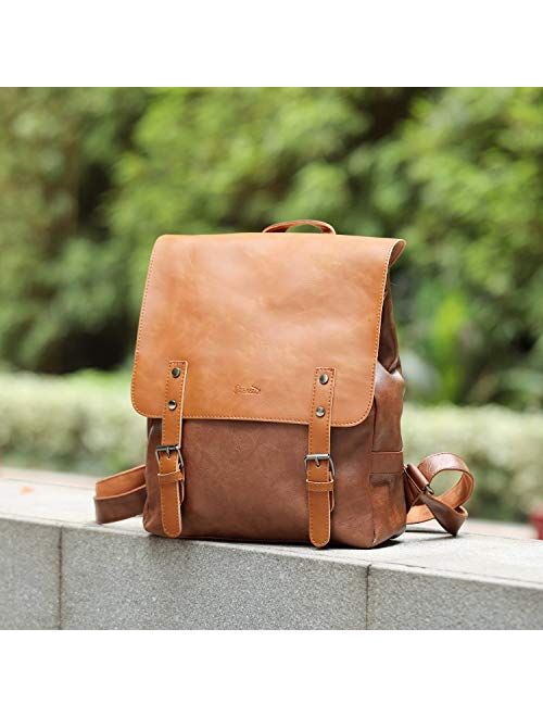 Zebella Vegan Leather Backpack for Women Men Vintage Laptop Bookbag