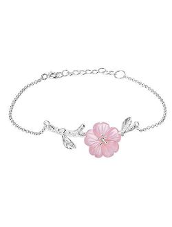 Lotus Fun 925 Sterling Silver Bracelet Crystal Flower in the Rain Adjustable Bracelets with Chain length 6.5''-7.6'', Handmade Unique Jewelry Gift for Women and Girls