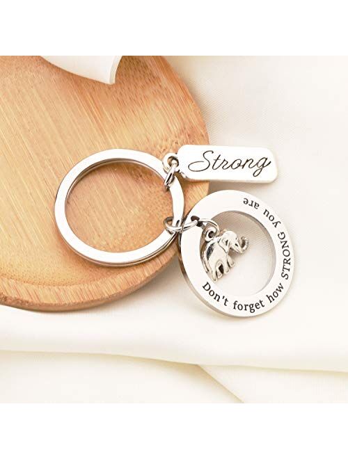 bobauna Elephant Keychain Don't Forget How Strong You are Strength Jewelry Uplifting Gift for Friend Family Animal Lovers