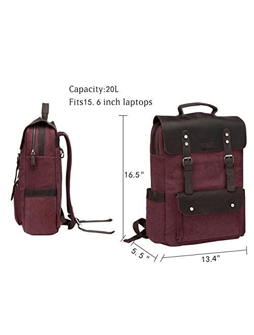 Vaschy Vintage Leather Backpack for Men Canvas Rucksack Bookbag Daypack