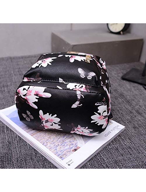 Women Girls Mini Backpack Fashion Causal Floral Printing Leather Bag