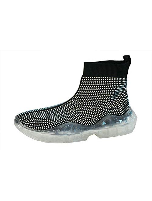 LUCKY STEP Women Balenciaga Look Sneakers - Rhinestone Knit Sparkly Socks Lightweight Breathable Casual Walking Sneakers