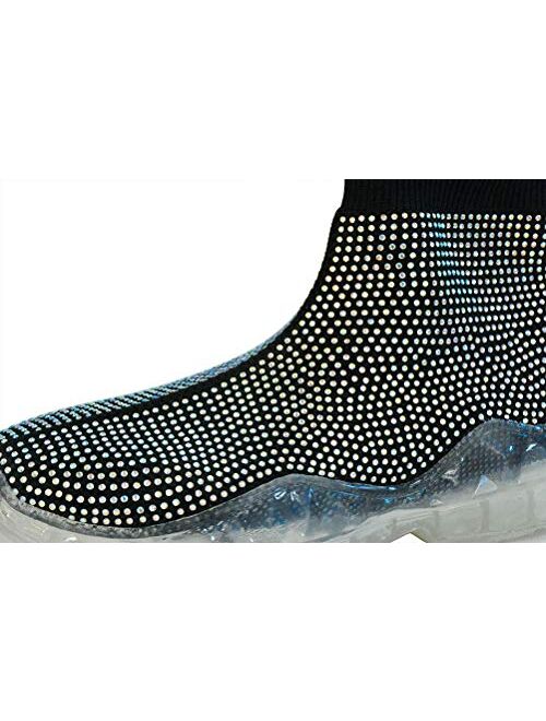 LUCKY STEP Women Balenciaga Look Sneakers - Rhinestone Knit Sparkly Socks Lightweight Breathable Casual Walking Sneakers