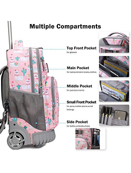 Tilami Rolling Backpack 18 inch Wheeled Laptop Backpack School College Student Travel Trip Boys and Girls