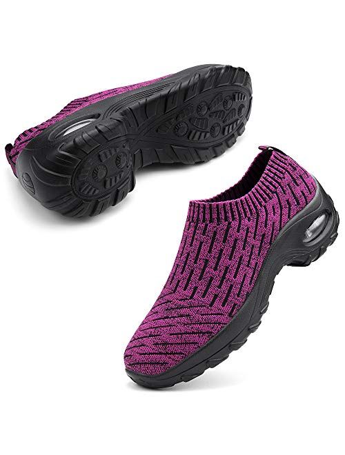 Aokelato Womens Walking Shoes Slip on Mesh Air Cushion Comfort Wedge Platform Loafers Fashion Casual 