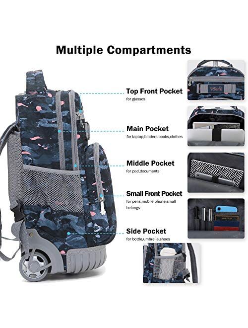 Rolling Backpack 19 inch Wheeled LAPTOP Boys Girls Travel School Student Trip
