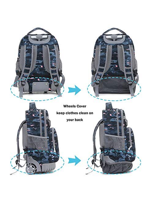 Rolling Backpack 19 inch Wheeled LAPTOP Boys Girls Travel School Student Trip