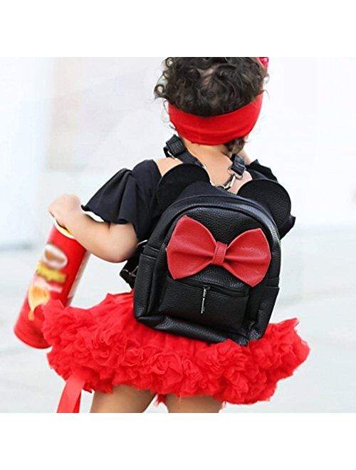New Women Kid Girls Cartoon PU Leather Mouse Ear Bow Backpack Shoulder School Mini Travel Satchel Casual Bag Rucksack