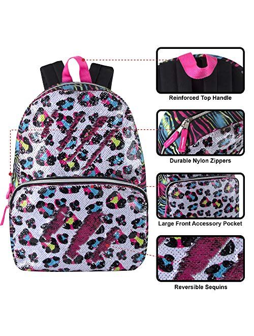 Madison & Dakota Reversible Glitter Sequin Backpacks for Girls and Women, with Padded Back and Adjustable Straps
