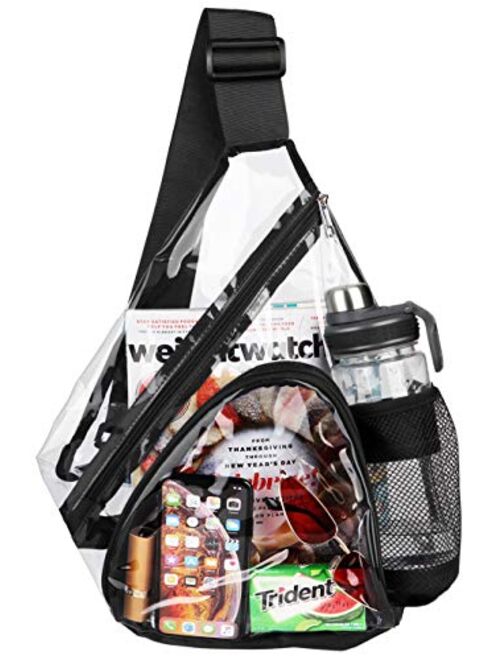 HULISEN Clear Bag, Sling Bag with Widened Adjustable Strap, CrossBody Bag with Extra External Pocket and Mesh Pocket, Strong Zipper, Stadium Approved