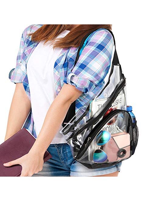 HULISEN Clear Bag, Sling Bag with Widened Adjustable Strap, CrossBody Bag with Extra External Pocket and Mesh Pocket, Strong Zipper, Stadium Approved