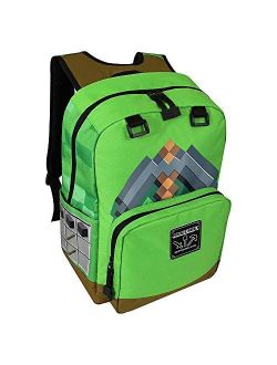 JINX Minecraft Pickaxe Adventure Kids School Backpack, Green, 17"