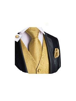Dubulle Mens Paisley Tie and Vest Set with Pocket Square Cufflinks Waistcoat Suit for Tuxedo