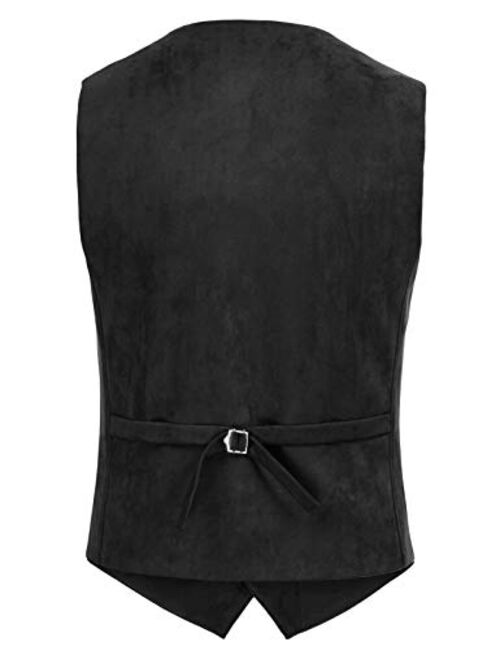 Paul Jones Men's Suede Leather Vest Casual Slim Fit Western Cowboy Waistcoat