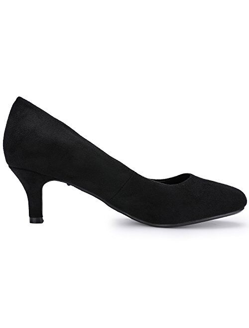 IDIFU Women's Classic Low Heels Dress Pumps 2 Inch Kitten Heel Round Toe Office Wedding Shoes