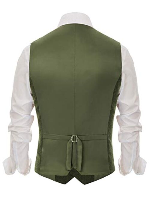 PJ PAUL JONES Mens Herringbone Tweed Suit Vest Lapel Collar Wool Blend Waistcoat