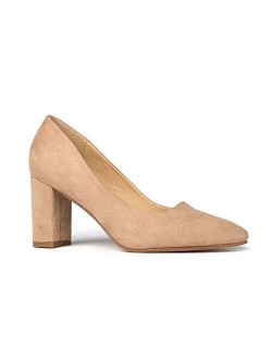 J. Adams Jolie Heels for Women - Closed Pointed Toe Mid Block Heel Classic Pumps