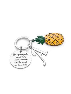 Pineapple Gifts Initial Charm Keychain - Be a Pineapple Keychain Gifts for Her