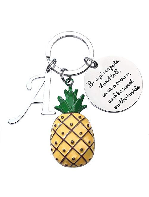 Pineapple Gifts Initial Charm Keychain - Be a Pineapple Keychain Gifts for Her
