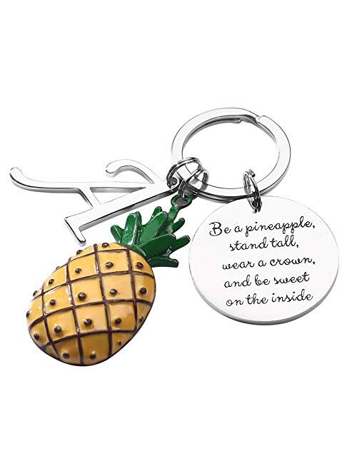 Pineapple Gifts Initial Charm Keychain - Be a Pineapple Keychain Gifts for Her
